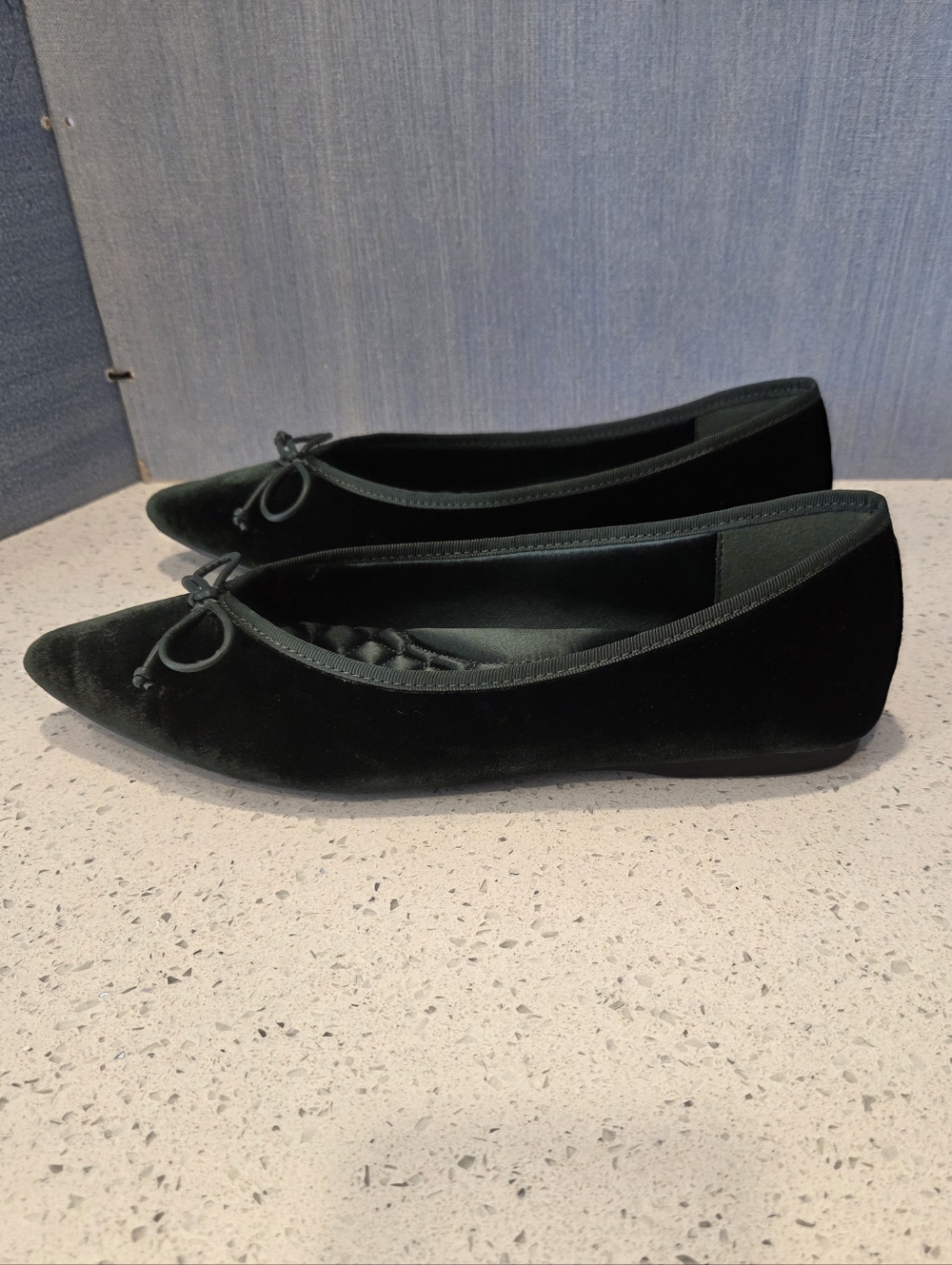 Birdies Dark Green Velvet Ballet Flats